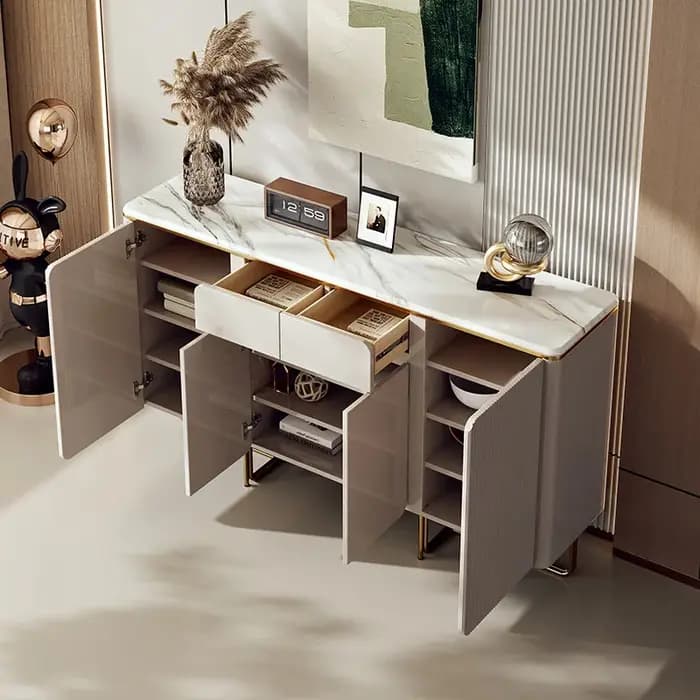 Meuble à chaussures pour salon, armoire de rangement en bois massif style crème, buffet moderne en bois, étagère à chaussures blanche avec poignées métalliques