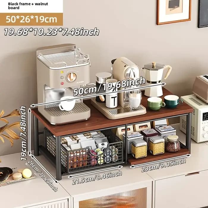 Étagère de rangement à double niveau pour plan de travail de cuisine ; Support en bois pour micro-ondes et machine à