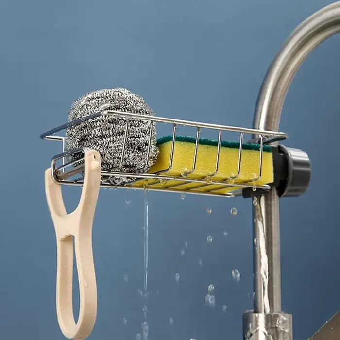 Support d'évier de cuisine en acier inoxydable pour éponges et accessoires
