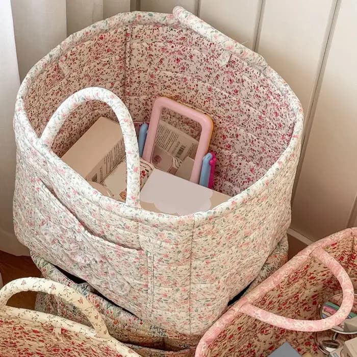 Bac de rangement pour linge pastorale en tissu avec poignées faciles à transporter