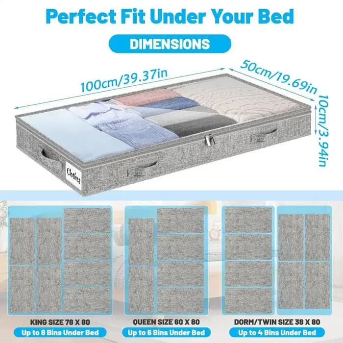 Bacs de rangement roulants sous le lit avec couvercle transparent