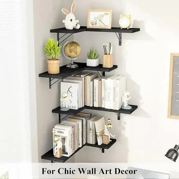 Étagères murales flottantes en bois modernes, design d'angle gain de place pour la décoration intérieure, style délicat de qualité supérieure