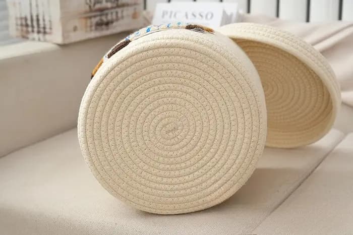 Nouveau panier de rangement en corde de coton tressée, grande capacité, anti-poussière, avec couvercle, pour bureau et tri de vêtements