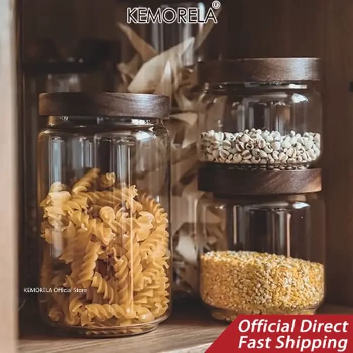 Couvercle en bois verre hermétique bidon cuisine bouteilles de stockage pots récipient alimentaire Grains thé café
