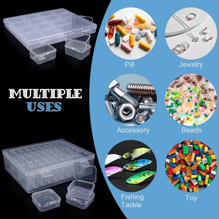 Petite boîte de rangement de perles en plastique transparent avec couvercle à charnière