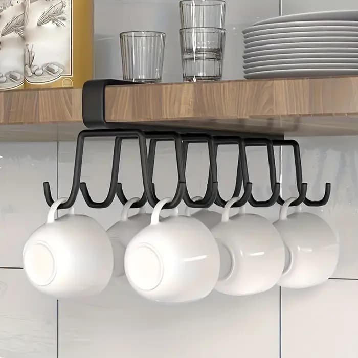 Porte-gobelets en acier inoxydable à double rangée avec un total de 12 crochets - Organisateur de rangement de cuisine