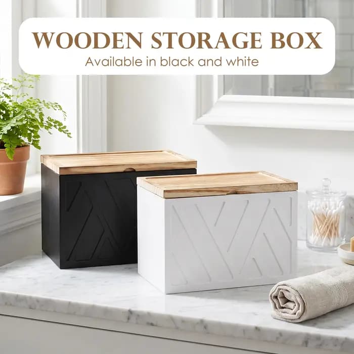 Boîte de rangement en bois pour tampons avec couvercle