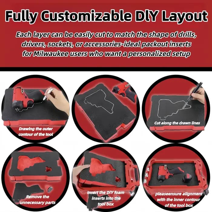 Kit d'inserts en mousse pour boîte à outils Milwaukee Packout, organisateur en mousse protectrice pour outils fragiles, support amorti antichoc
