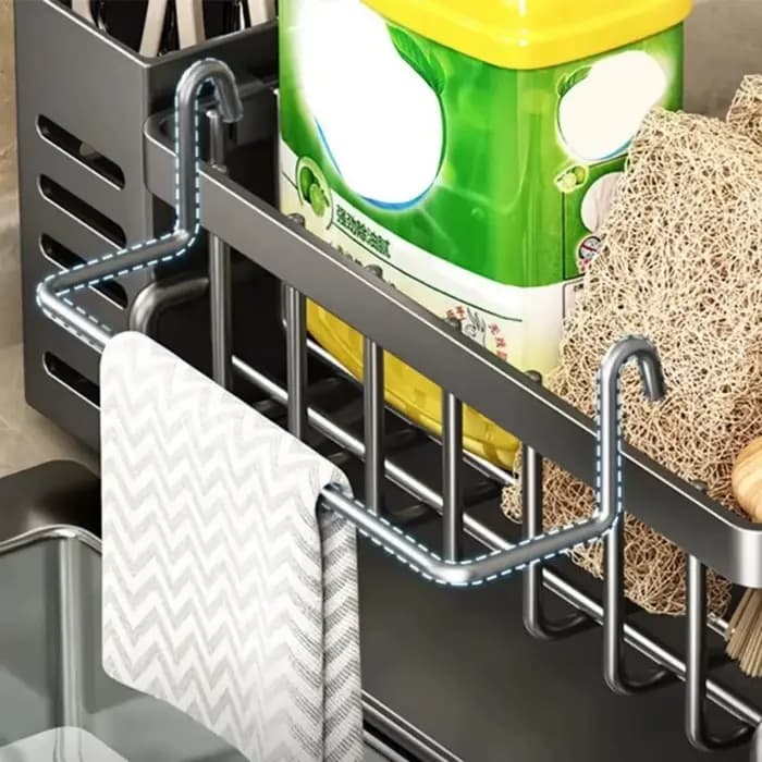 Étagère de rangement pour évier de cuisine en acier inoxydable