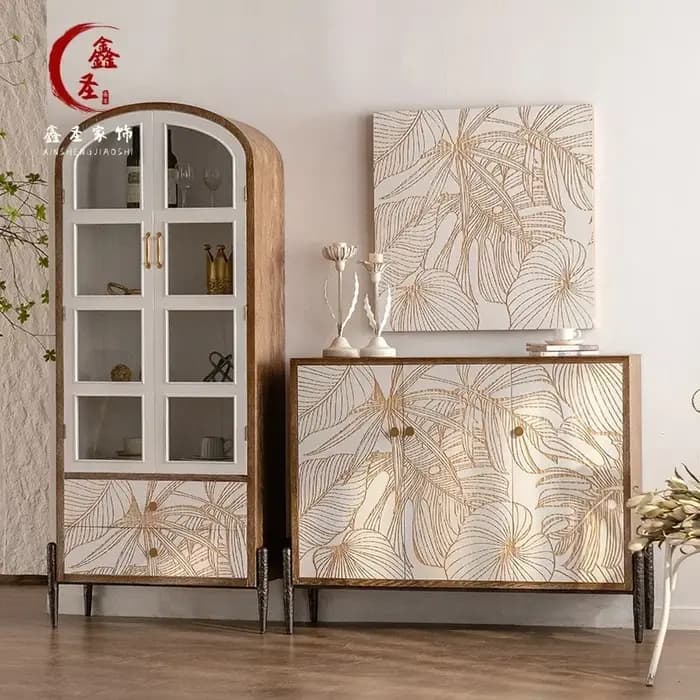 Buffet moderne à fleurs sculptées en bois massif