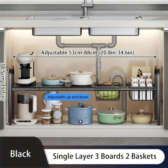 Organisateurs de sous évier de cuisine multi-usages, étagère d'armoire extensible, évaluation du sto