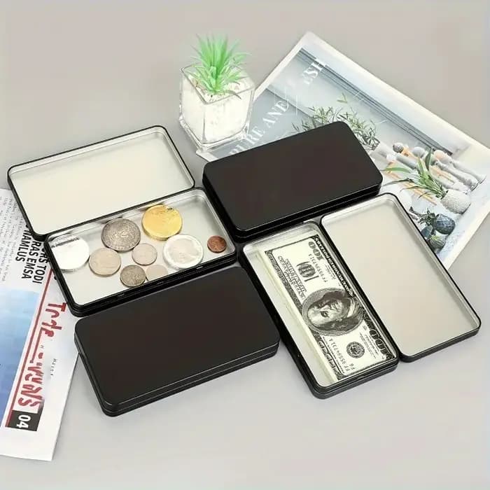 Organisateur de rangement en métal noir pour bureau boîte à monnaie et billets avec couvercle pour gestion d'espèces et articles divers