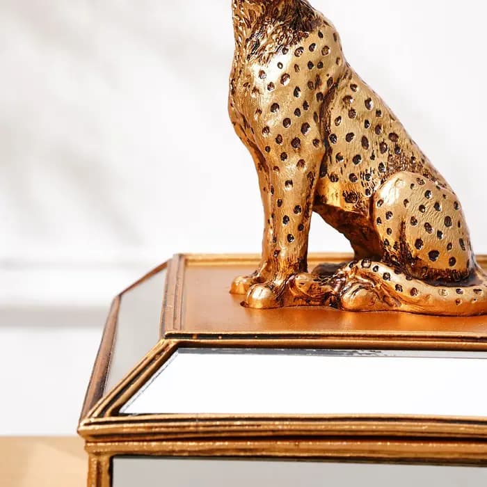 Boîte de rangement pour bijoux en forme de léopard doré effet miroir