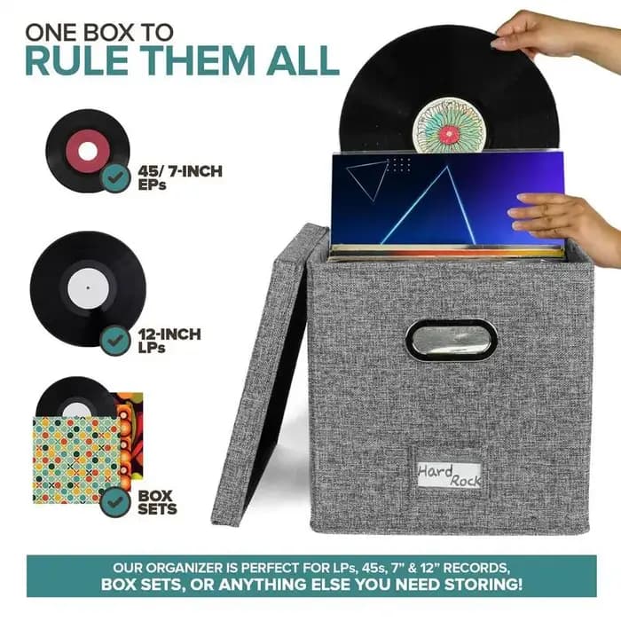 Boîte de rangement pour disques en vinyle avec couvercle