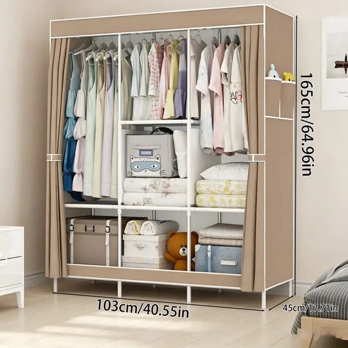 Armoire portable d'intérieur, modèle anti-poussière pour suspendre les vêtements, avec 2 barres de s