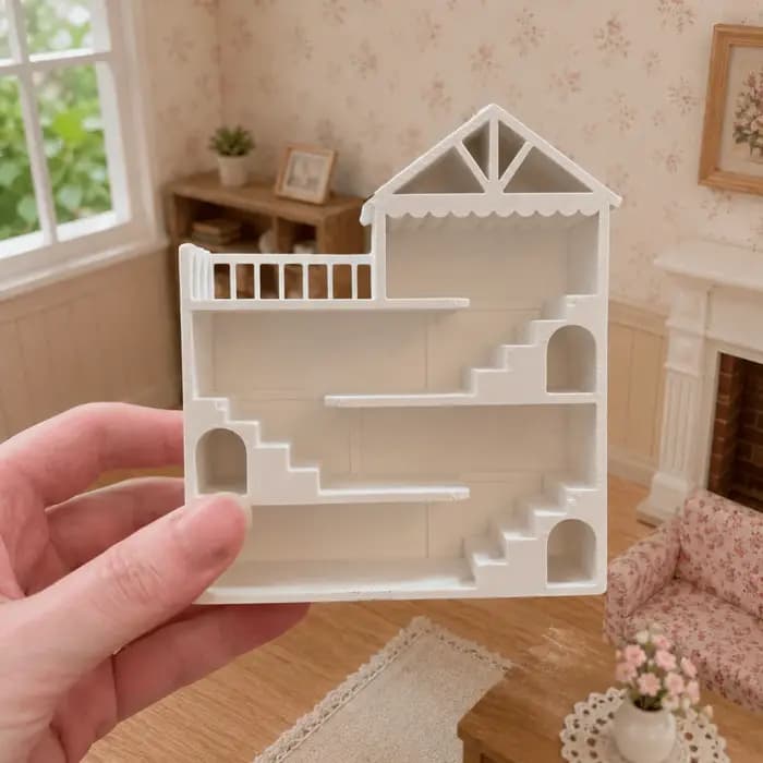 1 pièce Étagère de présentation blanche multi-niveaux pour villa, avec escalier, balcon et rangement pour scènes de mini-maisons et objets de collection