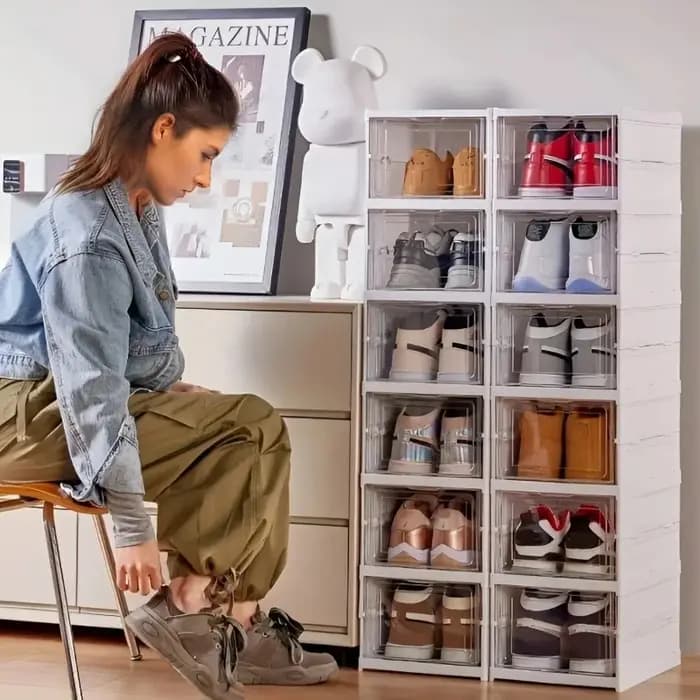 Boîte à chaussures pliable transparente