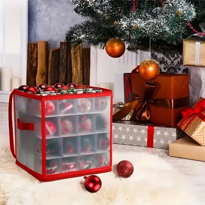 Boîte de rangement d'ornements de noël avec poignée