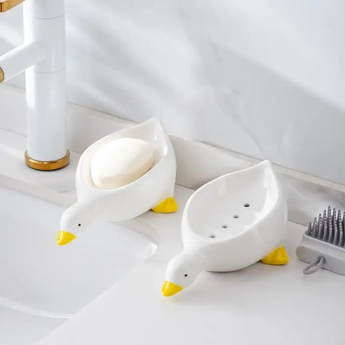 Boîte à savon en forme de canard jaune