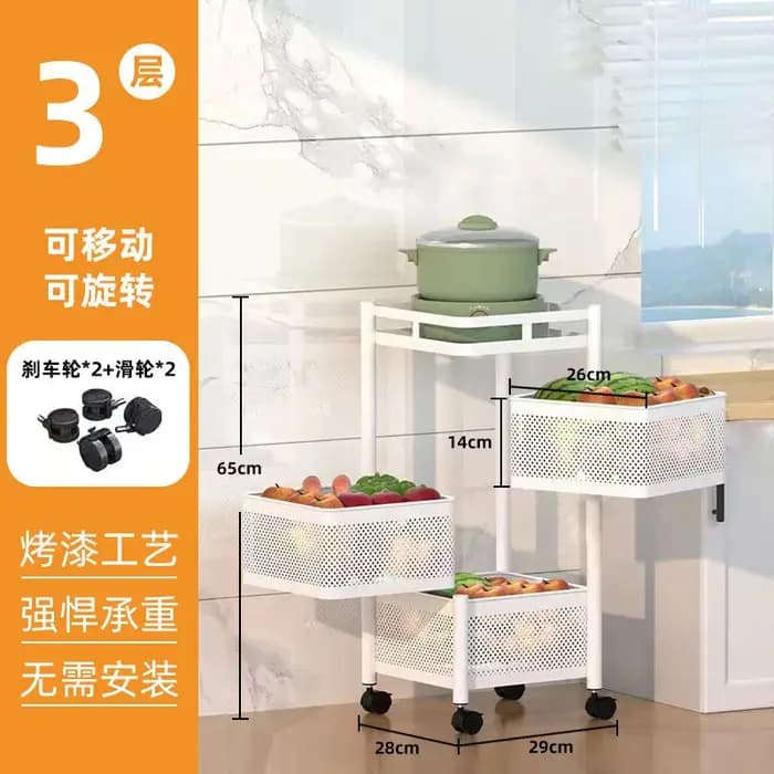 Étagère carrée de cuisine avec roulettes, chariot de rangement rotatif, étagère de cuisine pivotante à 3, 4 ou 5 niveaux, chariot pratique