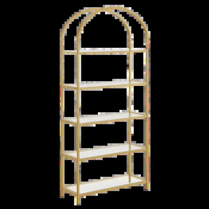 Étagère de rangement haute à 5 niveaux pour la maison, unité d'étagère en verre trempé de couleur or