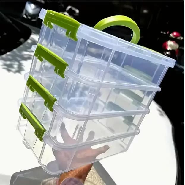 Boîte de rangement en plastique empilable à 4 niveaux avec poignée