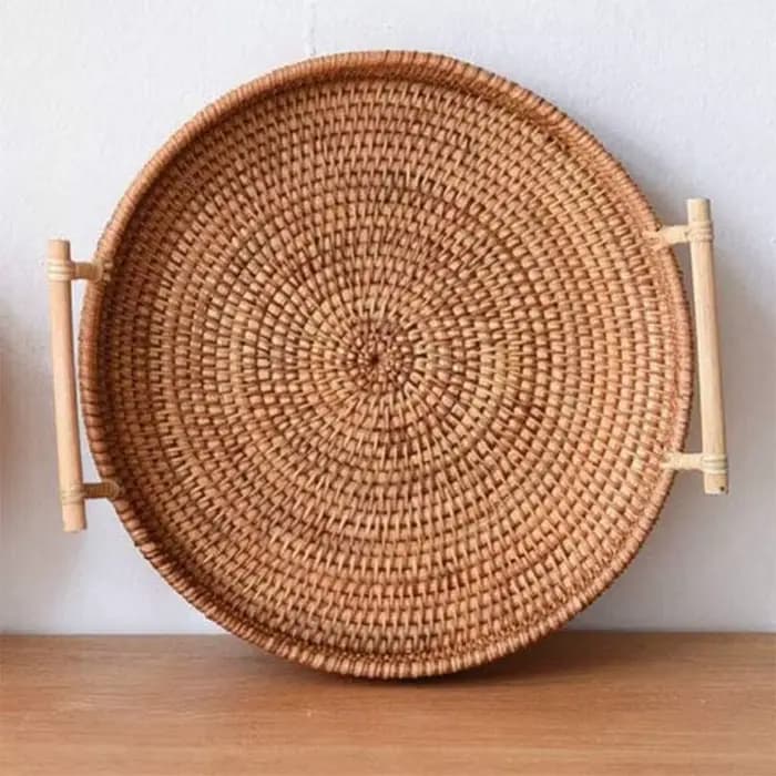 Plateau en rotin tissé à la main et panier de conservation des aliments | Organisateur de cuisine écologique avec