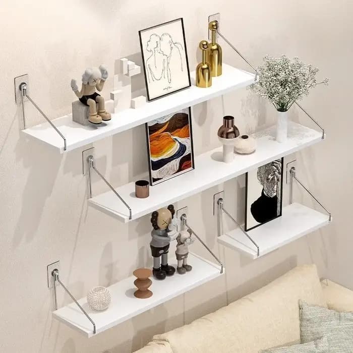 Étagères murales multi-niveaux sans perçage - Racks de rangement flottants pour salon, chambre à coucher, chevet et routeur, organisateur de décodeur