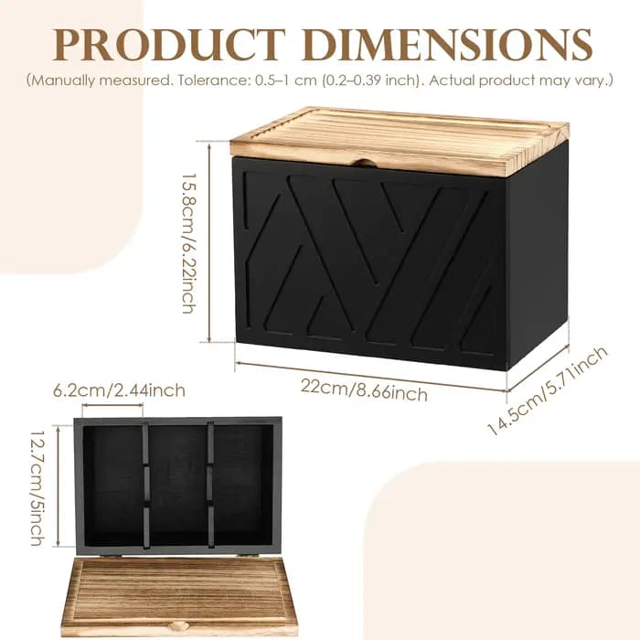 Boîte de rangement en bois pour tampons avec couvercle