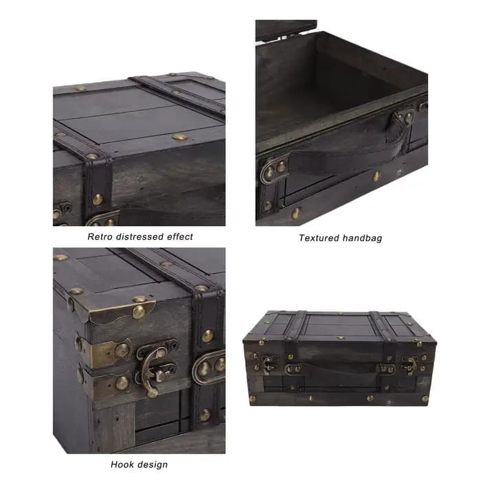 Coffre de rangement en bois vintage avec couvercle