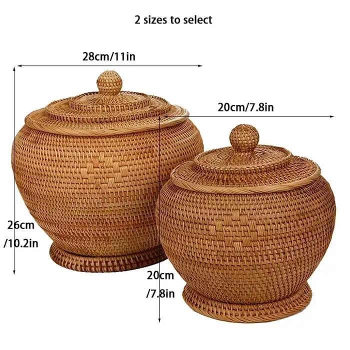 Boîte de rangement en rotin tissée à la main avec couvercle