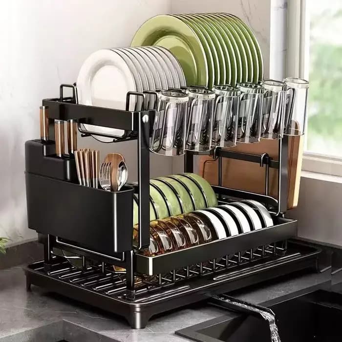 Égouttoir à vaisselle, support de rangement pour plateaux à double couche