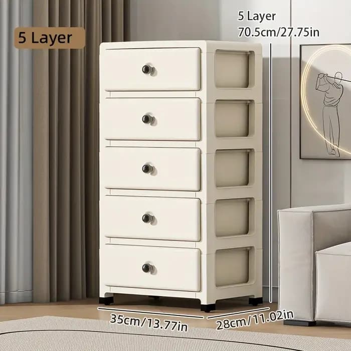 Armoire de rangement blanche à 5 tiroirs – Glissière robuste et fluide pour placard