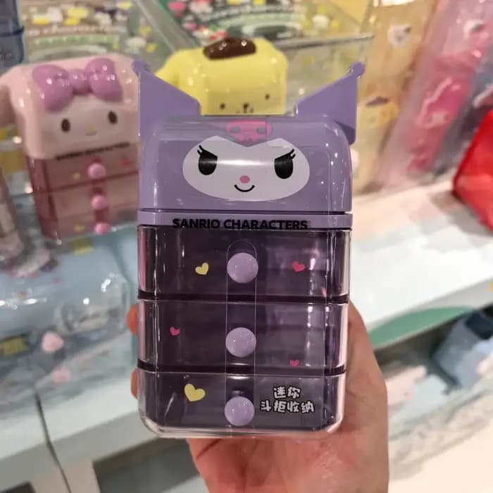 Boîte de rangement mini Kawaii Hello Cute Kitty Melody avec tiroir pour organiser le bureau et les cadeaux compacts pour filles