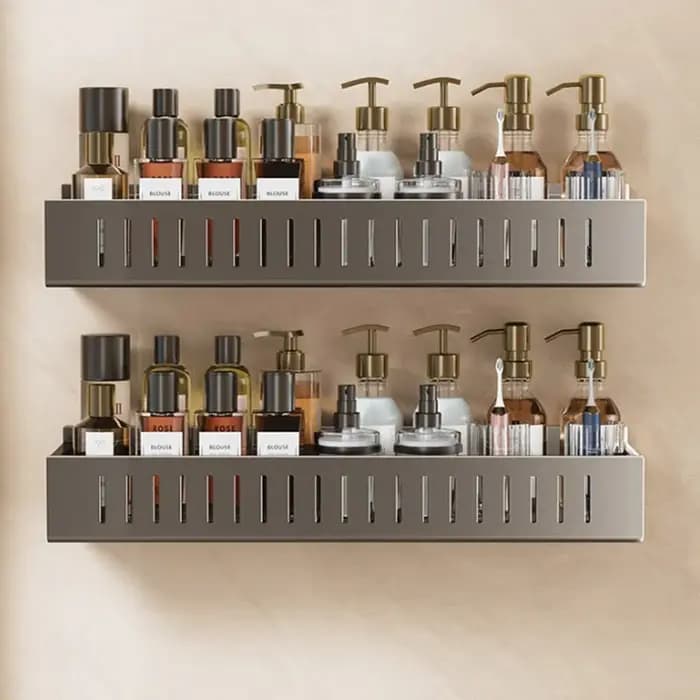Étagère murale gris anthracite sans perçage pour salle de bain