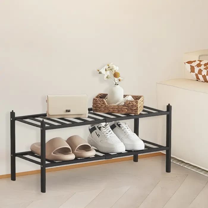 Étagère à chaussures en bambou à 2/3 niveaux avec corne