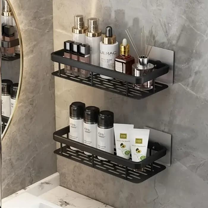 Étagère murale de salle de bain en plastique avec crochets