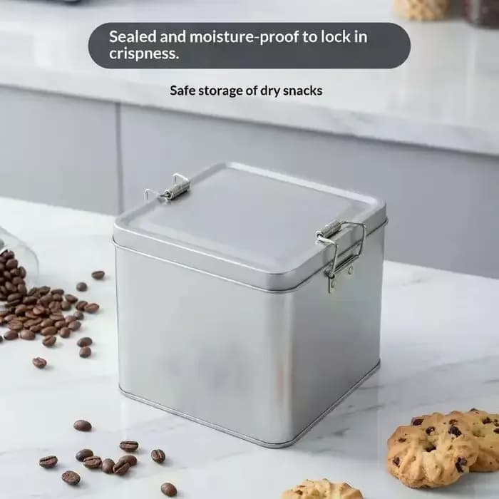 Boîte rectangulaire en métal, style ancien, pour rangement et emballage de gâteaux, durable avec couvercle et boucle, organisateur