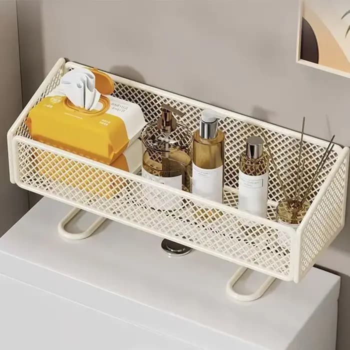Étagère de toilette multifonctionnelle en fer noir et blanc