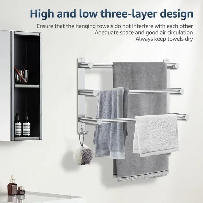Étagère à serviettes à 3 niveaux pour salle de bain