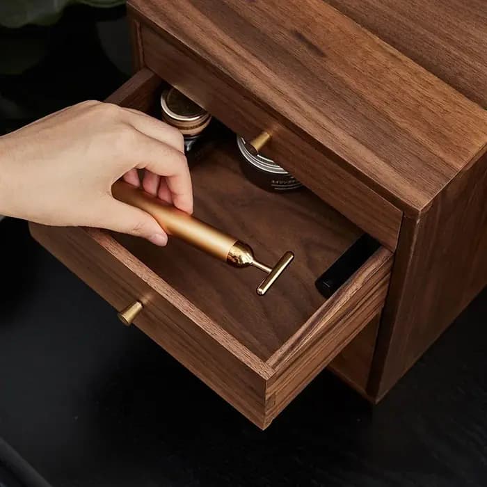 Armoire de rangement à tiroirs anti-poussière à 3 couches en noyer noir