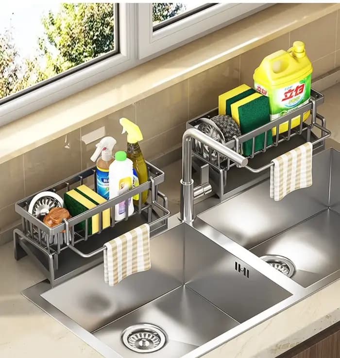 Support de rangement multifonctionnel en plastique pour évier de cuisine