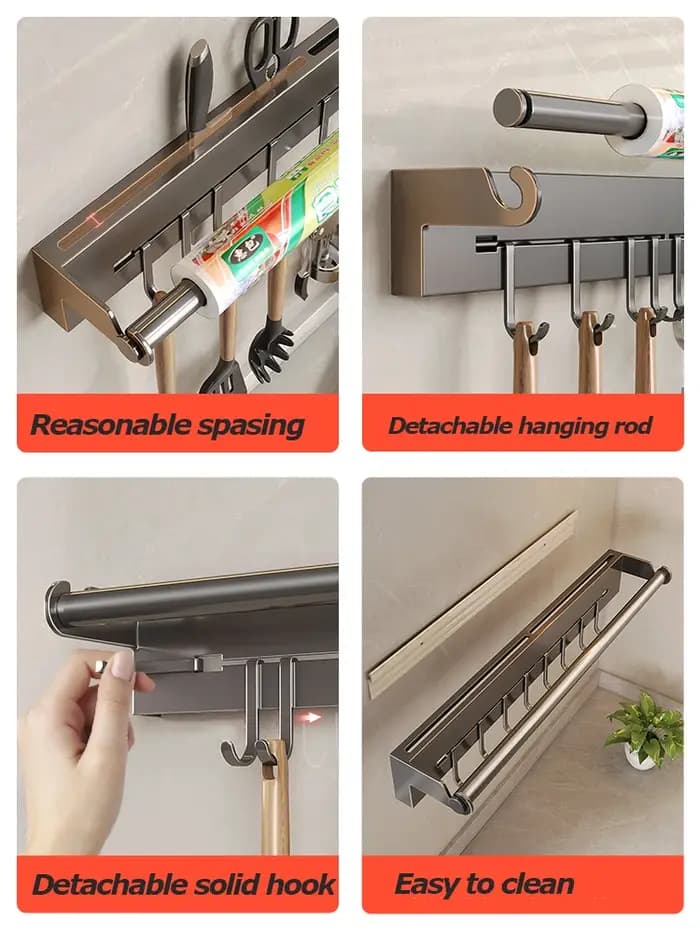 Étagère murale en acier inoxydable pour essuie-tout de cuisine avec crochet