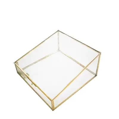 Boîte de Rangement Polygonale en Verre Latéral en Cuivre Vintage, Style Européen, Présentoir et Rang