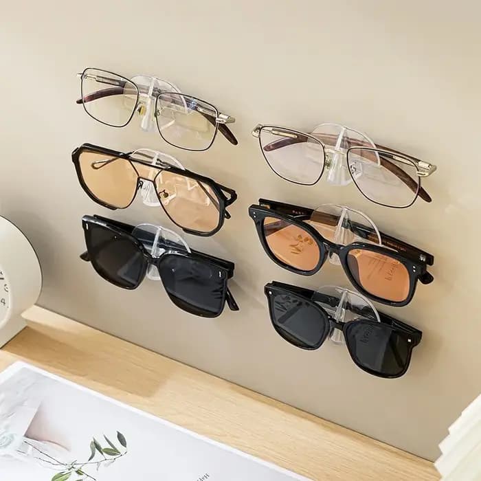 Étagère de rangement murale transparente pour lunettes de soleil sans poinçon