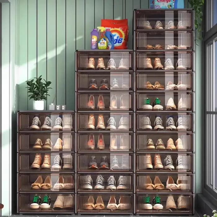 Étagère à chaussures transparente en plastique multicouche