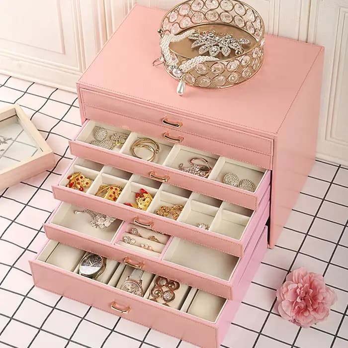 Grande boîte de rangement pour bijoux en cuir