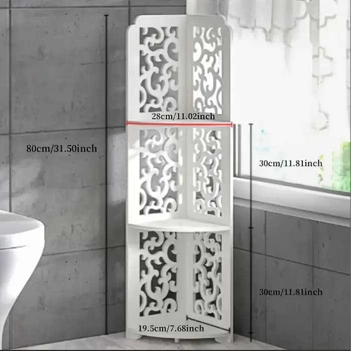 Étagère d'angle triangulaire autoportante en PVC blanc sculpté de style européen à 3 niveaux