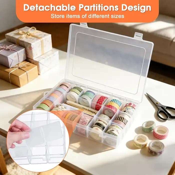 Boîte de rangement en plastique transparent à 36 compartiments - Avec séparateurs amovibles - Organisateur portable
