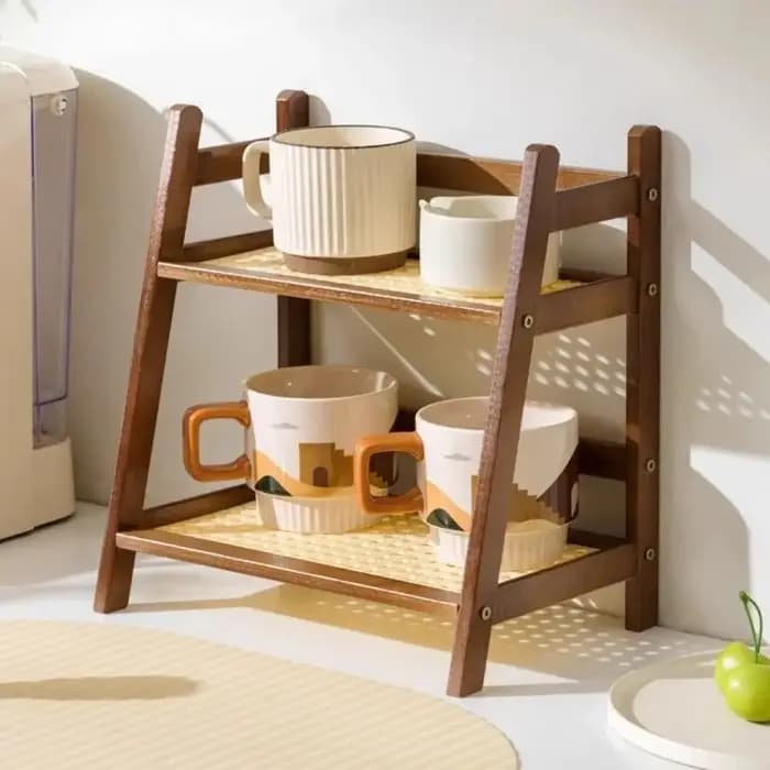 Étagère de rangement en bois à 2 niveaux, stable, facile à assembler, étagère de cuisine multifonctionnelle, gain de place, étagère de rangement pour cosmétiques